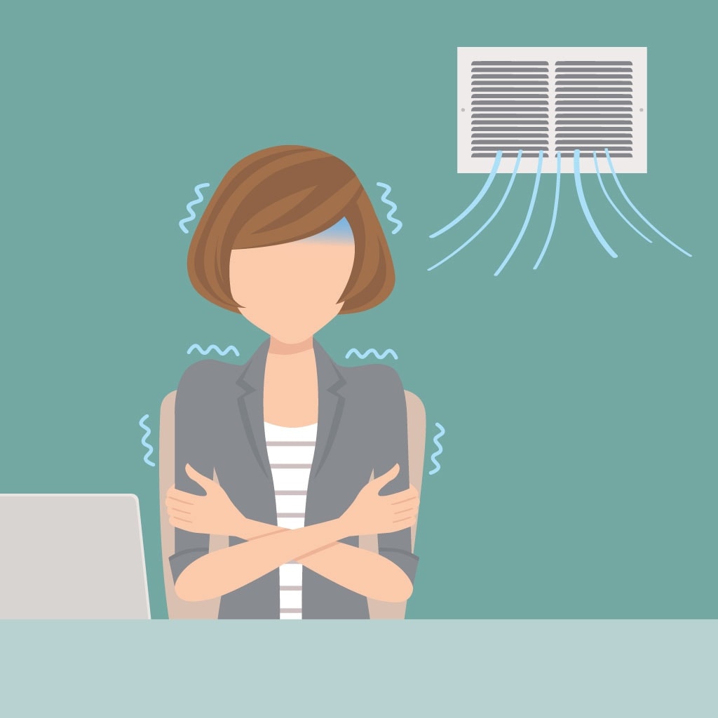 Cartoon woman cold inside.